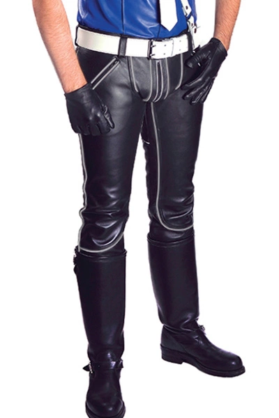 Mister B Leren FXXXer Jeans Zwart Met Grijze Bies 3 Mister B Leren FXXXer Jeans Zwart Met Grijze Bies