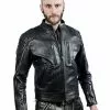 Mister B Leren Biker Jas Zwart Met Zwarte Strepen -Goedkope KLEDING winkel B140402