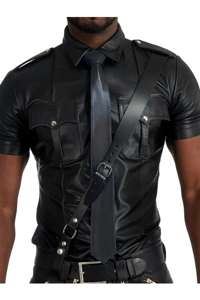 Mister B Leren Stropdas Gestikt - Zwart 4 Mister B Leren Stropdas Gestikt - Zwart - Afbeelding 2