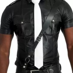 Mister B Leren Stropdas Gestikt - Wit