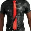 Mister B Leren Stropdas Gestikt - Rood -Goedkope KLEDING winkel B410360