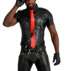 Mister B Leren Stropdas Gestikt - Rood -Goedkope KLEDING winkel B410360 b