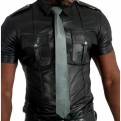 Mister B Leren Stropdas Gestikt - Grijs