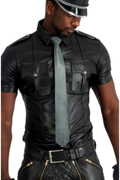 Mister B Leren Stropdas Gestikt - Grijs 3 Mister B Leren Stropdas Gestikt - Grijs