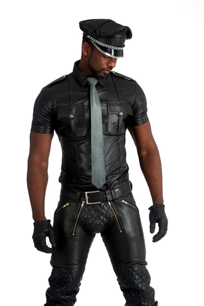 Mister B Leren Stropdas Gestikt - Grijs 4 Mister B Leren Stropdas Gestikt - Grijs - Afbeelding 2