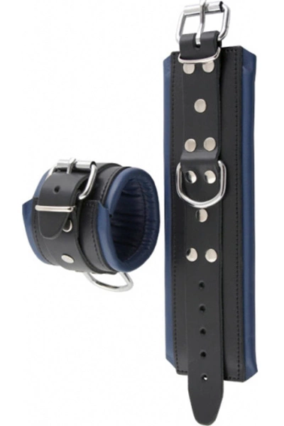Mister B Leren Gevoerde Polsboeien Blauw 3 Mister B Leren Gevoerde Polsboeien Blauw