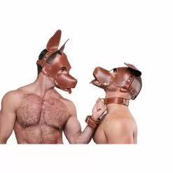 Mister B Leren Shaggy Hondenmasker - Bruin -Goedkope KLEDING winkel B634343 b