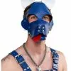 Mister B Leren Shaggy Honden Masker Blauw-wit