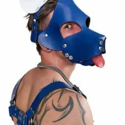 Mister B Leren Shaggy Honden Masker Blauw-wit -Goedkope KLEDING winkel B634353 b