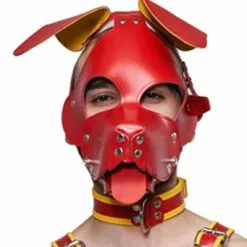 Mister B Leather Circuit Floppy Dog Hood - Rood Geel