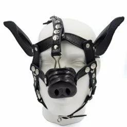 Mister B Leren Varkenshoofd Masker Zwart