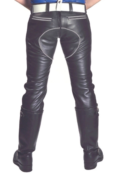 Mister B Leren FXXXer Jeans Zwart Met Grijze Bies 4 Mister B Leren FXXXer Jeans Zwart Met Grijze Bies - Afbeelding 2