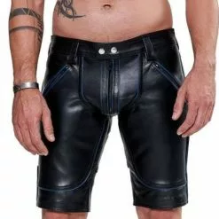 Mister B Leren Fxxxer Short Met Blauw Bies