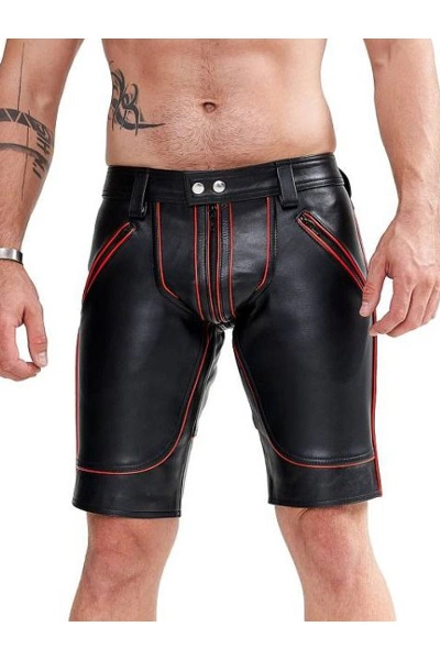 Mister B Leren Fxxxer Short Met Rode Bies 3 Mister B Leren Fxxxer Short Met Rode Bies
