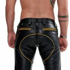 Mister B Leren Fxxxer Short Met Gele Bies -Goedkope KLEDING winkel bn B115900 b