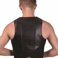 Mister B Leren Muscle Vest Zwart Met Blauwe Bies -Goedkope KLEDING winkel bn B130710 b