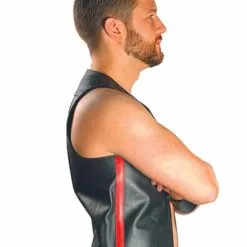 Mister B Leren Muscle Vest Zwart Met Rode Bies -Goedkope KLEDING winkel bn B130730 b