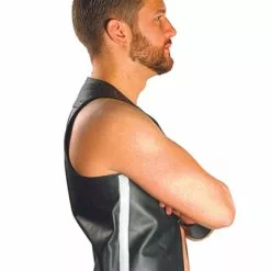 Mister B Leren Muscle Vest Zwart Met Witte Bies -Goedkope KLEDING winkel bn B130740 b