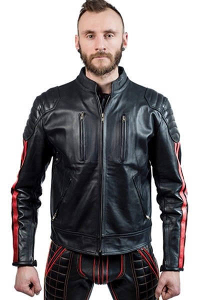 Mister B Leren Biker Jas Zwart Met Rode Strepen 3 Mister B Leren Biker Jas Zwart Met Rode Strepen