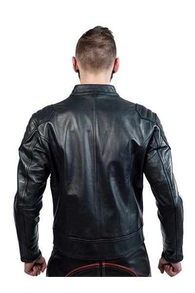 Mister B Leren Biker Jas Zwart Met Rode Strepen 4 Mister B Leren Biker Jas Zwart Met Rode Strepen - Afbeelding 2