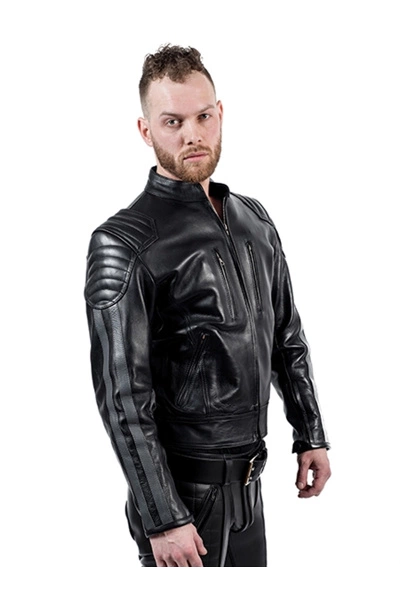 Mister B Leren Biker Jas Zwart Met Grijze Strepen 3 Mister B Leren Biker Jas Zwart Met Grijze Strepen