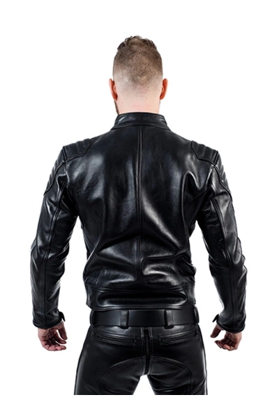 Mister B Leren Biker Jas Zwart Met Grijze Strepen 4 Mister B Leren Biker Jas Zwart Met Grijze Strepen - Afbeelding 2