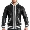 Mister B Leren Trainingsjack Capuchon Witte Strepen -Goedkope KLEDING winkel bn B150240