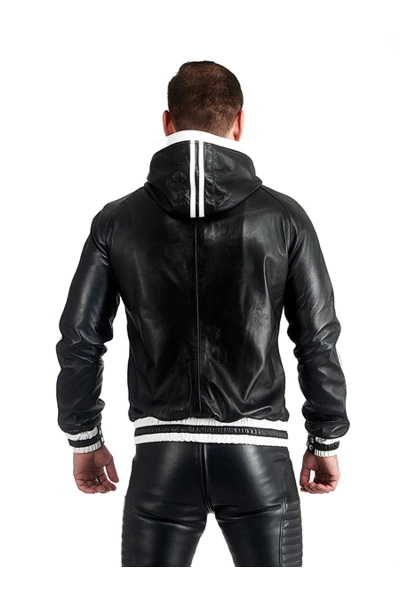 Mister B Leren Trainingsjack Capuchon Witte Strepen 4 Mister B Leren Trainingsjack Capuchon Witte Strepen - Afbeelding 2