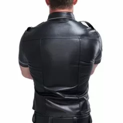 Mister B Leren Politie Shirt Met Korte Mouw Witte Bies -Goedkope KLEDING winkel bn B161640 b