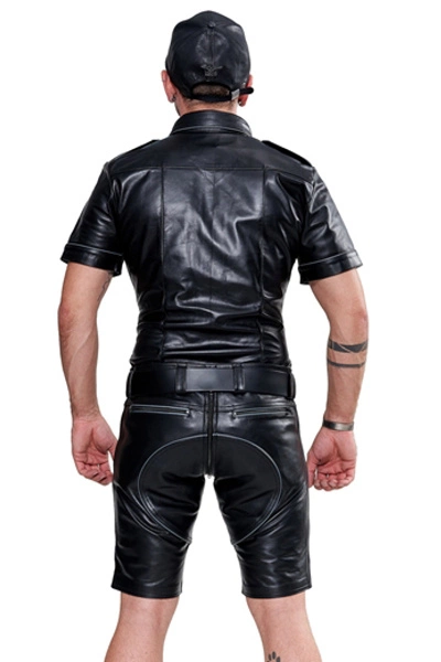 Mister B Leren Politie Shirt Met Korte Mouw Grijze Bies 4 Mister B Leren Politie Shirt Met Korte Mouw Grijze Bies - Afbeelding 2