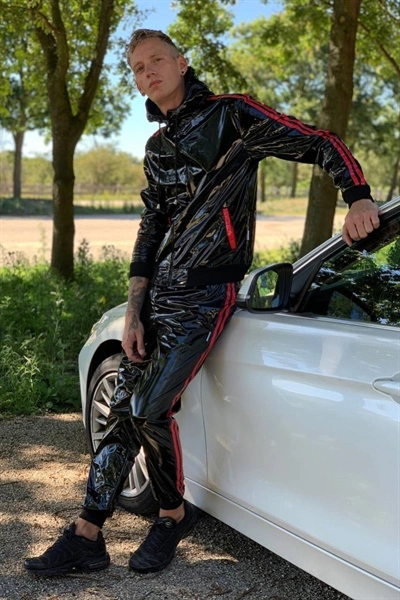 Mr Riegillio Pvc Trainingsbroek - Rode Strepen 3 Mr Riegillio Pvc Trainingsbroek - Rode Strepen