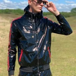 Mr Riegillio Pvc Trainings Jas - Rode Strepen