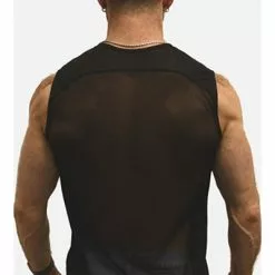 Mister B URBAN Mesh Mouwloos Shirt Zwart -Goedkope KLEDING winkel bn B824270 b